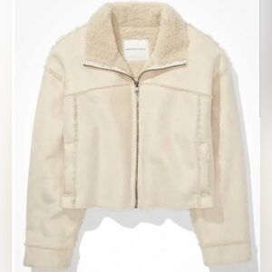 American Eagle Outfitters Cream Teddy Jacket medium
